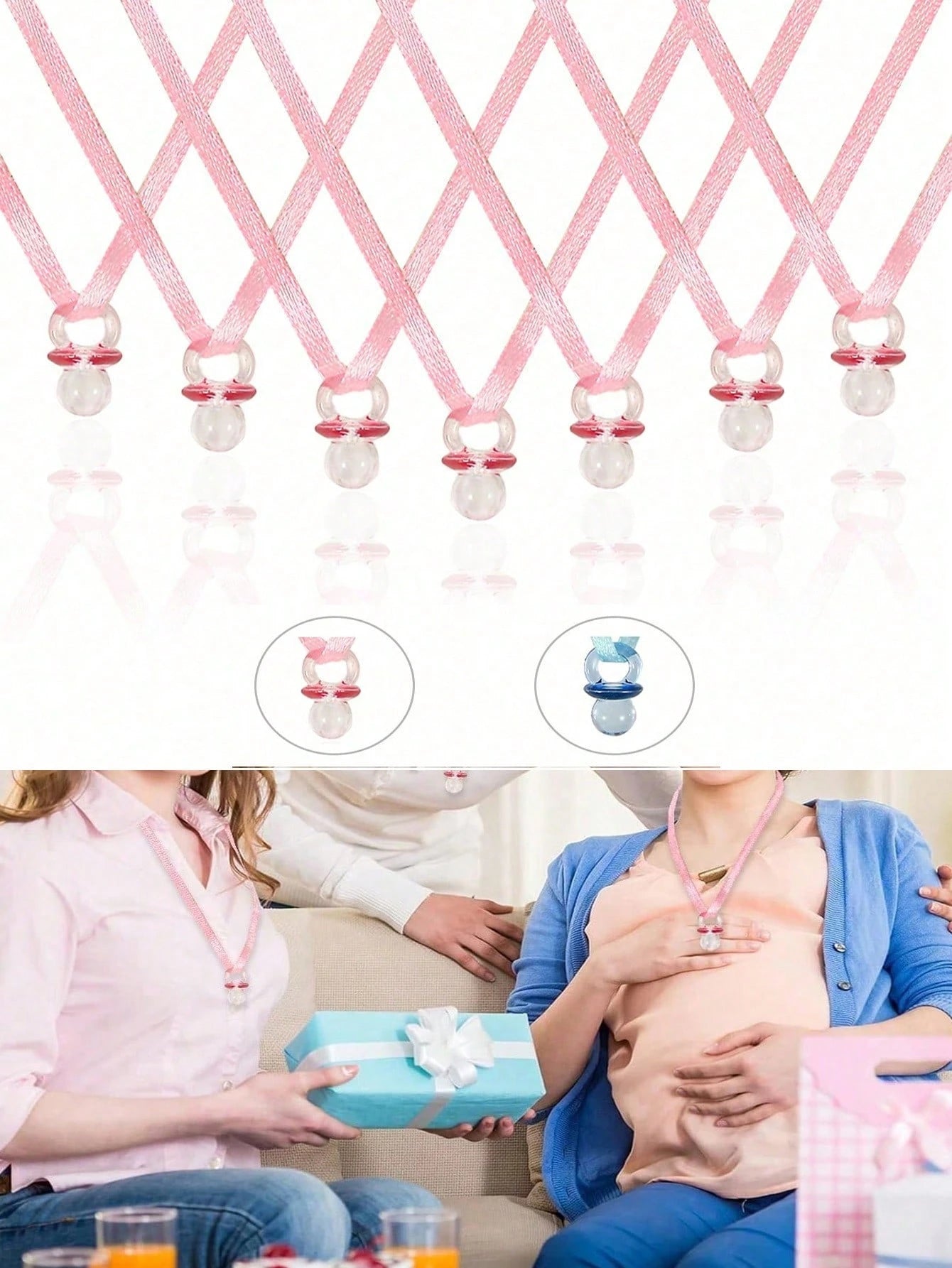 50pcs Mini Baby Pacifier Pendant (With Ribbon), Baby Shower Favors, Birthday Party Decorations, Nursery Decor