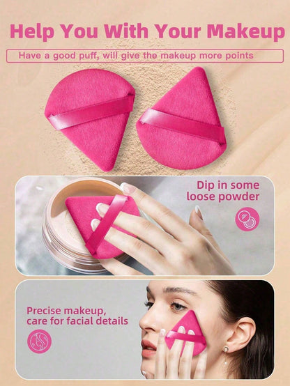 50pcs Triangular Velvet Makeup Powder Puff, Facial Powder Puff, Reusable Makeup Powder Puff, Facial And Eye Makeup Powder Puff, Soft Makeup Foundation Make-Up Powder Puff, Makeup Foundation Make-Up Fa