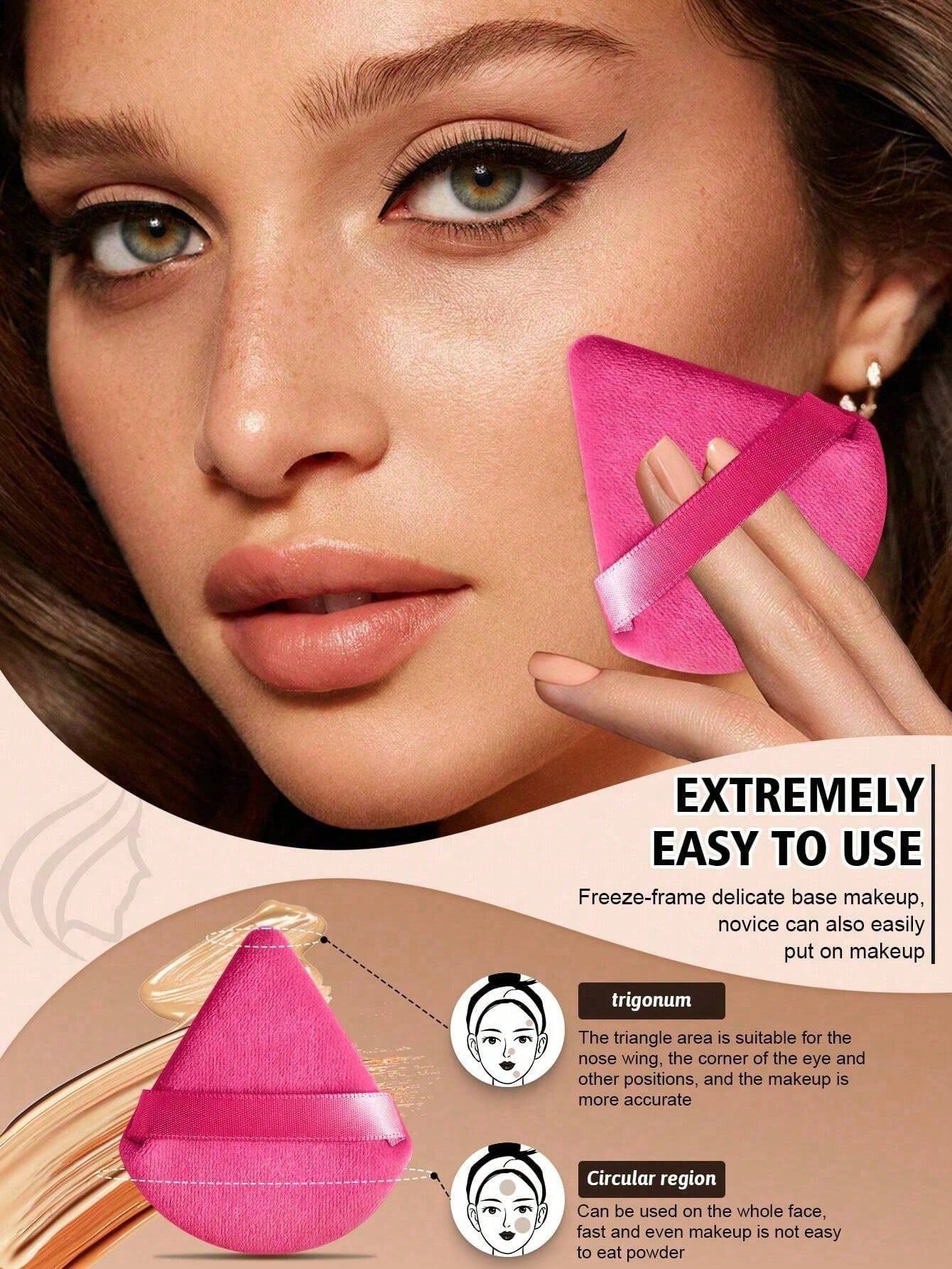 50pcs Triangular Velvet Makeup Powder Puff, Facial Powder Puff, Reusable Makeup Powder Puff, Facial And Eye Makeup Powder Puff, Soft Makeup Foundation Make-Up Powder Puff, Makeup Foundation Make-Up Fa