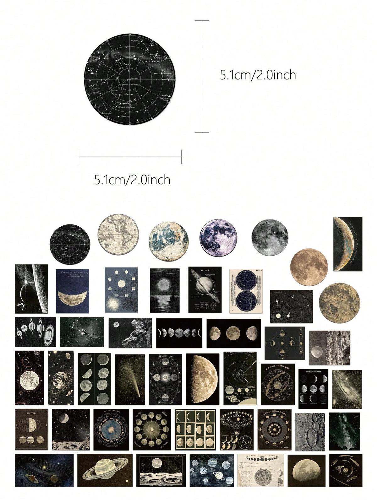 50pcs Vintage Celestial Stickers Mystery Stars Handbook Laptop Phone Case Luggage Skateboard Helmet Decorative Stickers