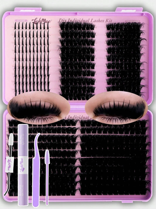 520Pcs D-Curl Volume Lashes Extension Kit, Natural Length, Fluffy False Eyelashes, 3D Natural Eyemakeup, Kit Includes Lash Glue, Tweezers And Brush, Reusable, Lightweight And Easy To Use. Great For Ho