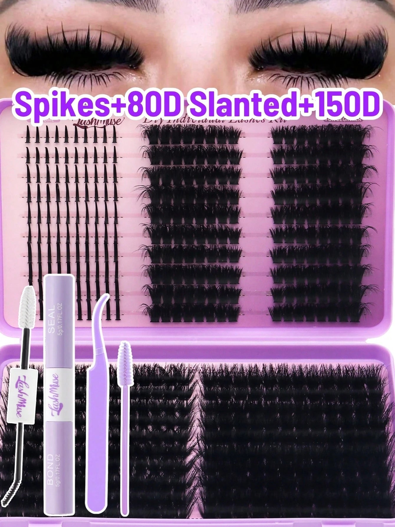 520Pcs D-Curl Volume Lashes Extension Kit, Natural Length, Fluffy False Eyelashes, 3D Natural Eyemakeup, Kit Includes Lash Glue, Tweezers And Brush, Reusable, Lightweight And Easy To Use. Great For Ho