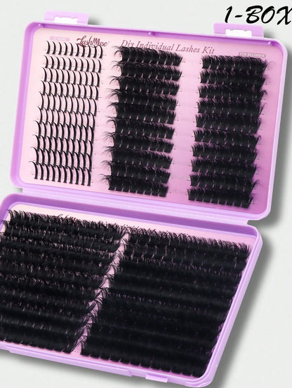 520Pcs D-Curl Volume Lashes Extension Kit, Natural Length, Fluffy False Eyelashes, 3D Natural Eyemakeup, Kit Includes Lash Glue, Tweezers And Brush, Reusable, Lightweight And Easy To Use. Great For Ho