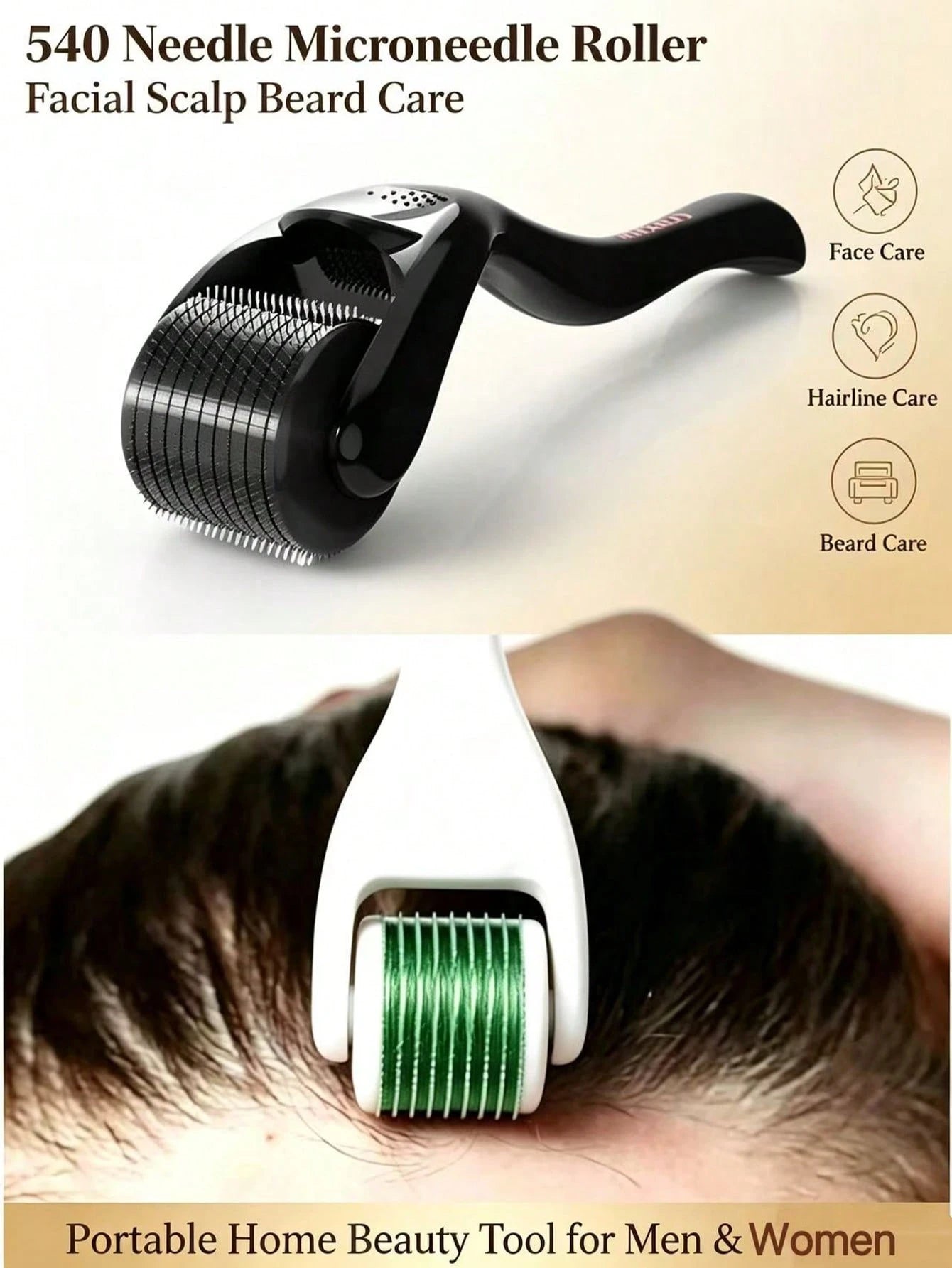 540 Pin Derma Microneedle Roller, Multi-Functional Home Microneedling Beauty Tool For Facial Skincare, Scalp Massage, Hairline & Beard Maintenance, Portable Skin Care Accessory, Ideal Back To School D