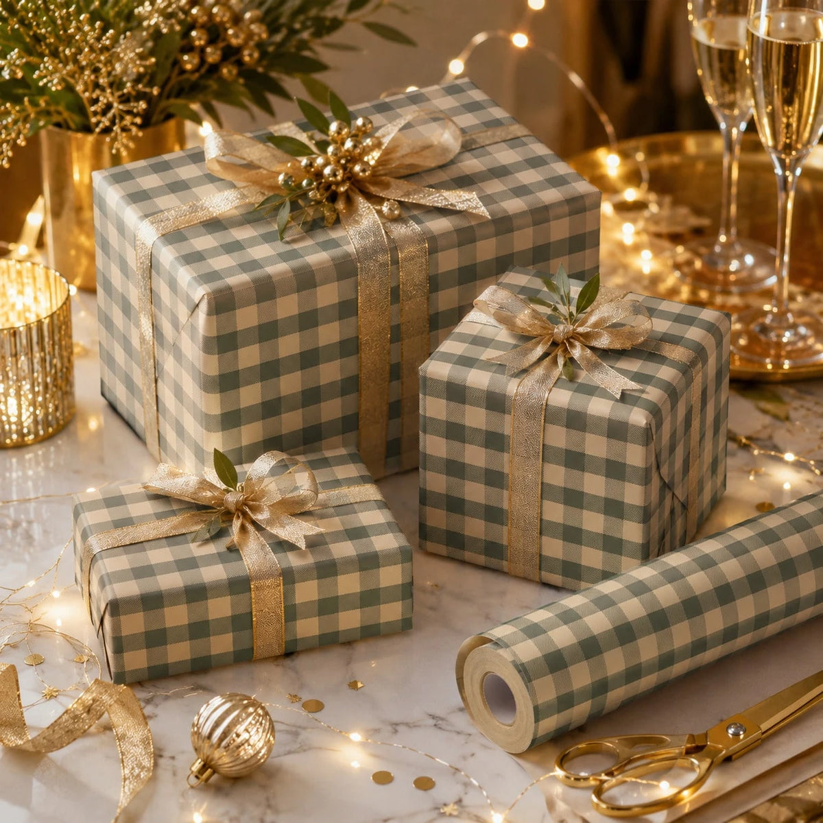 5m Roll Kraft Paper With Green Plaid Pattern, 43cm X 500cm Thick Gift Wrapping Paper For Christmas, New Year, Birthday, Bachelorette Party, Holiday Decoration