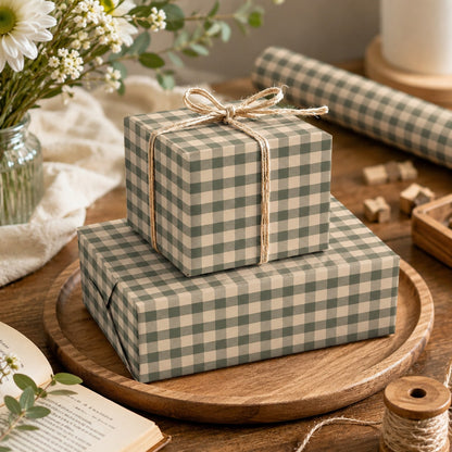 5m Roll Kraft Paper With Green Plaid Pattern, 43cm X 500cm Thick Gift Wrapping Paper For Christmas, New Year, Birthday, Bachelorette Party, Holiday Decoration