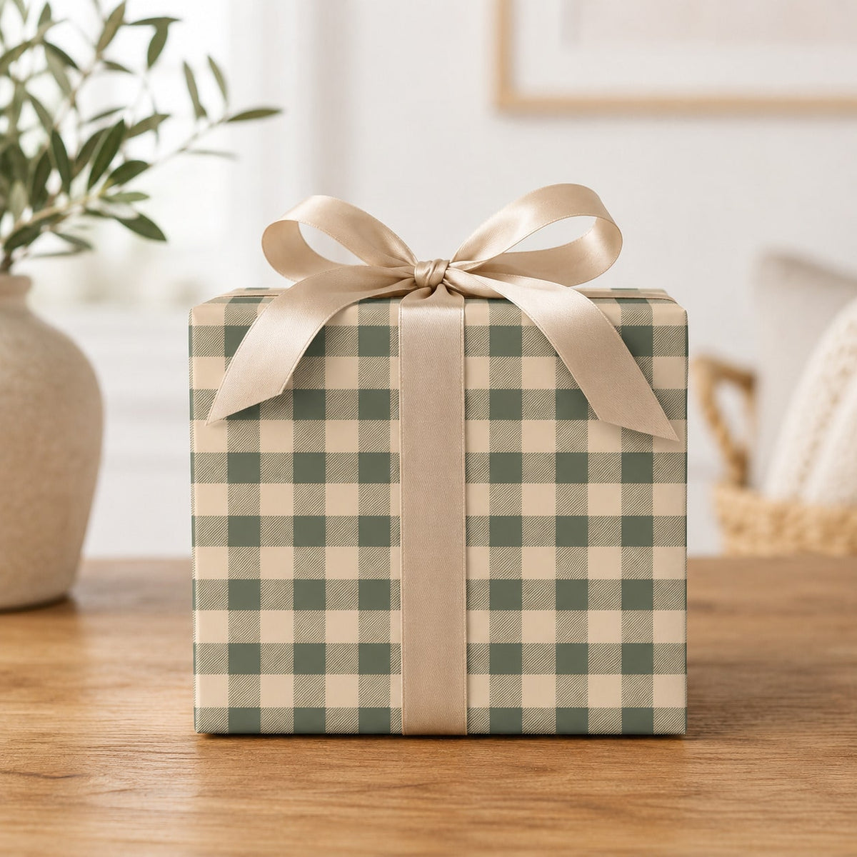 5m Roll Kraft Paper With Green Plaid Pattern, 43cm X 500cm Thick Gift Wrapping Paper For Christmas, New Year, Birthday, Bachelorette Party, Holiday Decoration