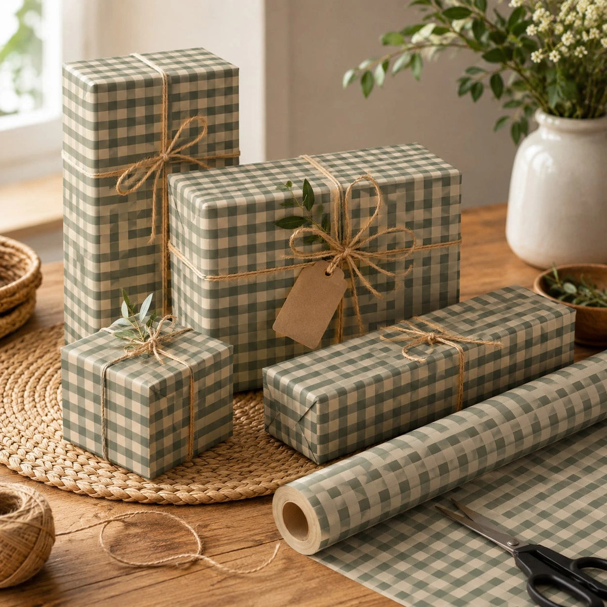 5m Roll Kraft Paper With Green Plaid Pattern, 43cm X 500cm Thick Gift Wrapping Paper For Christmas, New Year, Birthday, Bachelorette Party, Holiday Decoration