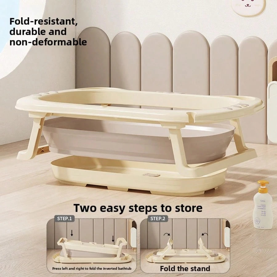 5pc Baby Bath Set With Foldable Bathtub, Thermometer & Soft Cushion, Portable Infant To Toddler Bath Kit With Pail, Scoop & Basin
