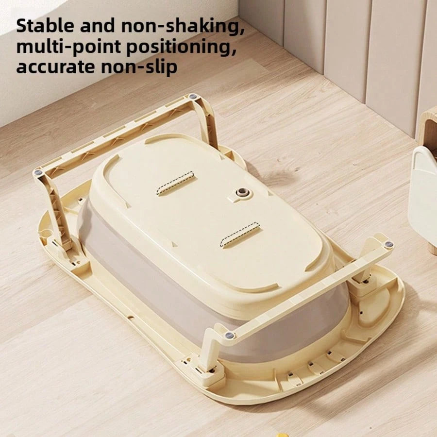 5pc Baby Bath Set With Foldable Bathtub, Thermometer & Soft Cushion, Portable Infant To Toddler Bath Kit With Pail, Scoop & Basin