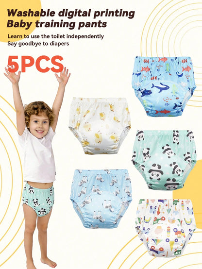 5pcs Baby Reusable Printed Potty Training Pants, Washable Diaper Underwear For Toddler Boys & Girls