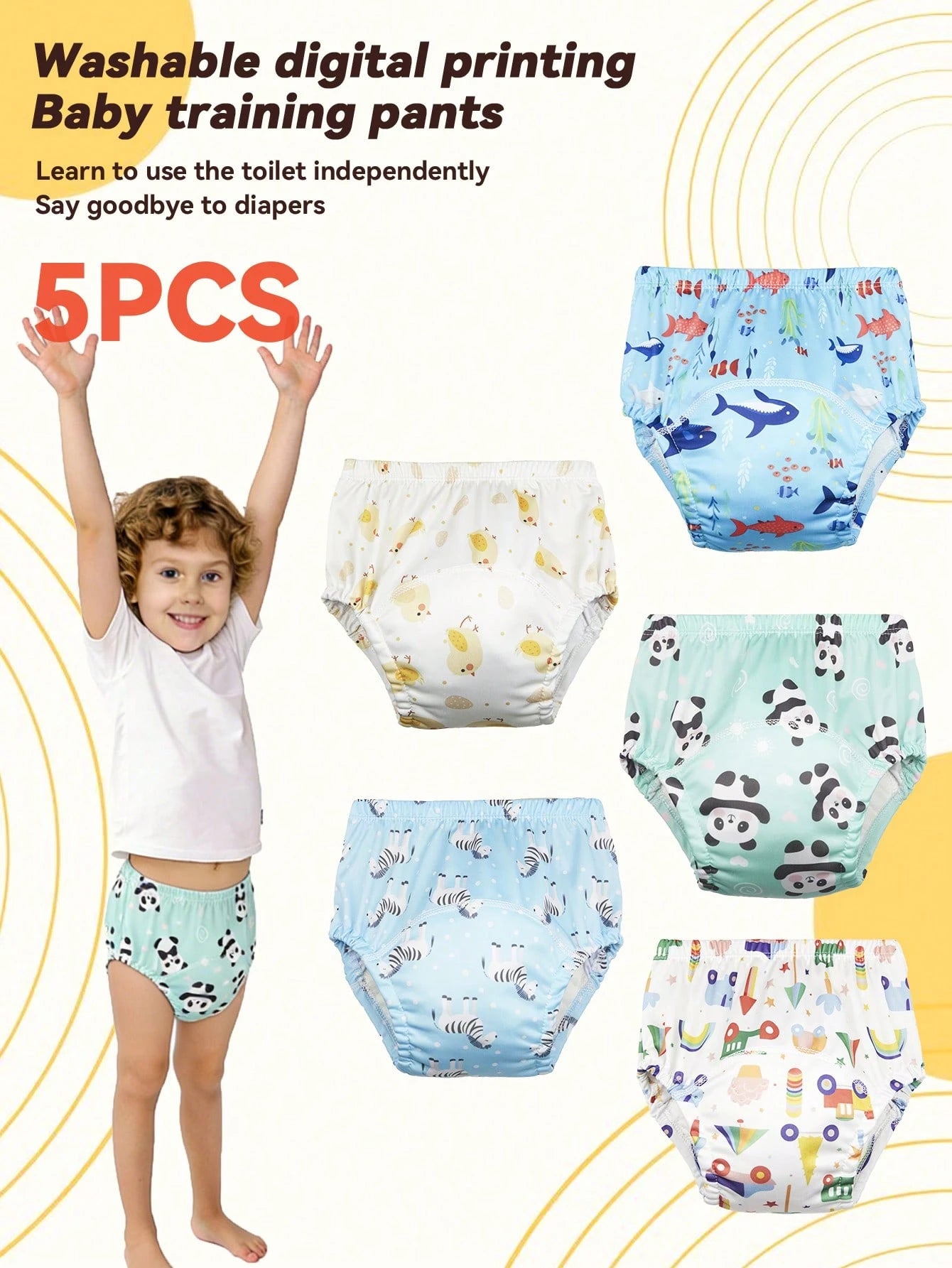 5pcs Baby Reusable Printed Potty Training Pants, Washable Diaper Underwear For Toddler Boys & Girls