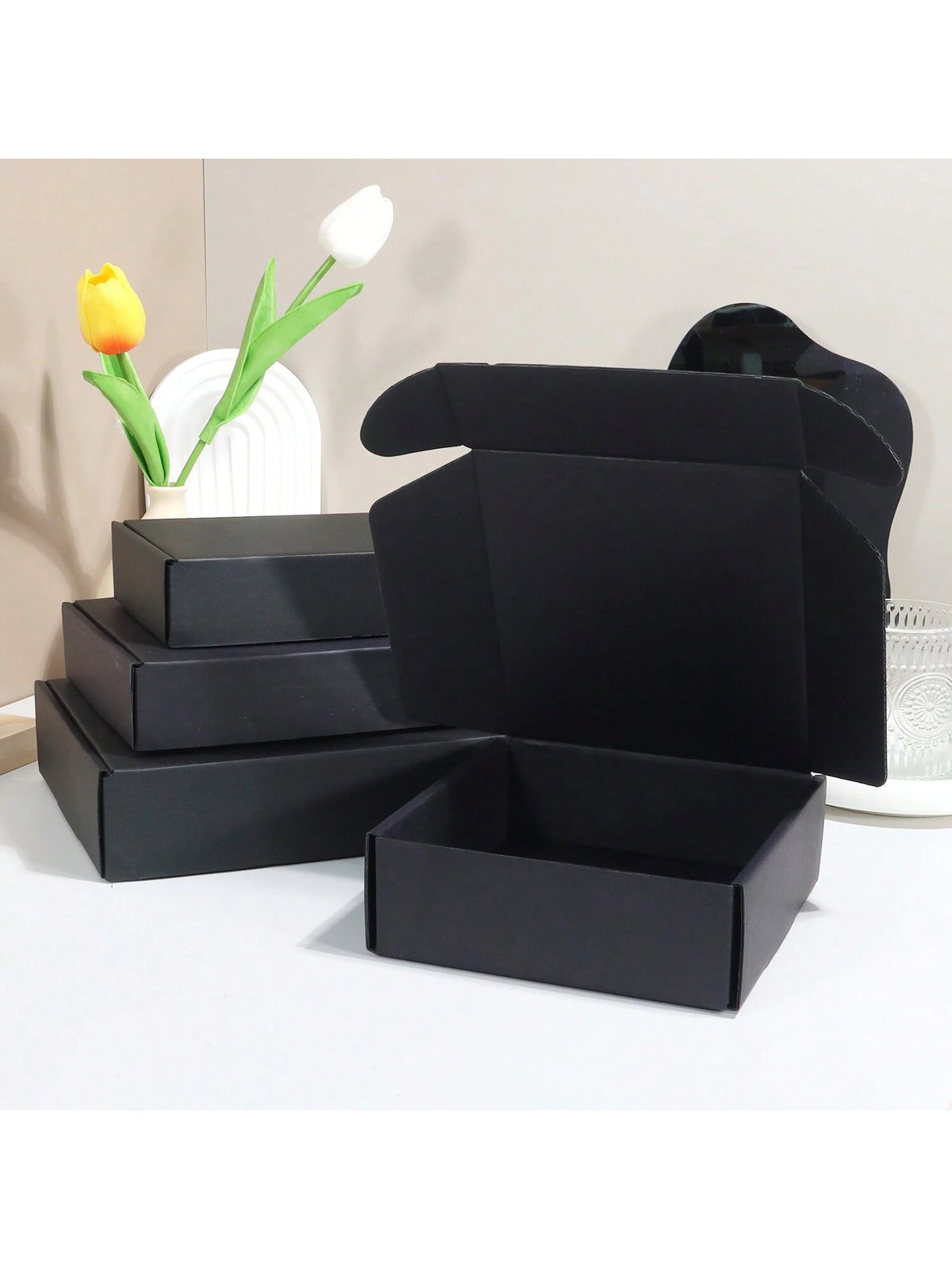 5pcs Black Shipping Boxes, Packaging Materials, Carton Boxes, Corrugated Cardboard Boxes, Postal Paper Boxes, Gift Boxes, Corrugated Paper Boxes, Express Boxes, Packing Boxes Back To School