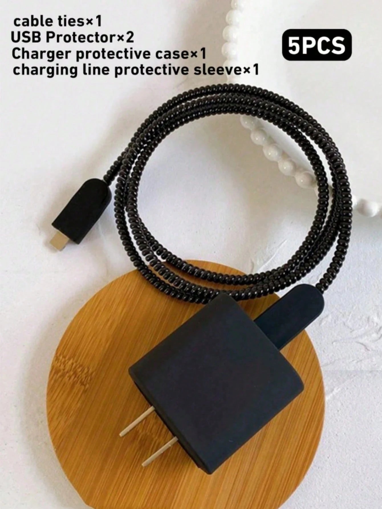 5pcs Black TPU Anti-Drop Charger Protector Case, Cable Winder Compatible With Apple 18W/20W Charger
