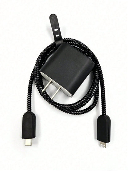 5pcs Black TPU Anti-Drop Charger Protector Case, Cable Winder Compatible With Apple 18W/20W Charger