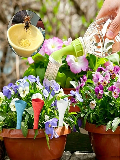5pcs Colorful Bee Watering Set, Bee & Insect Drinking Cup, Multicolor Bee Watering Station With Wooden Base, Suitable For Outdoor, Garden, Balcony, Potted Plants, Creative Gardening Decor, Practical G