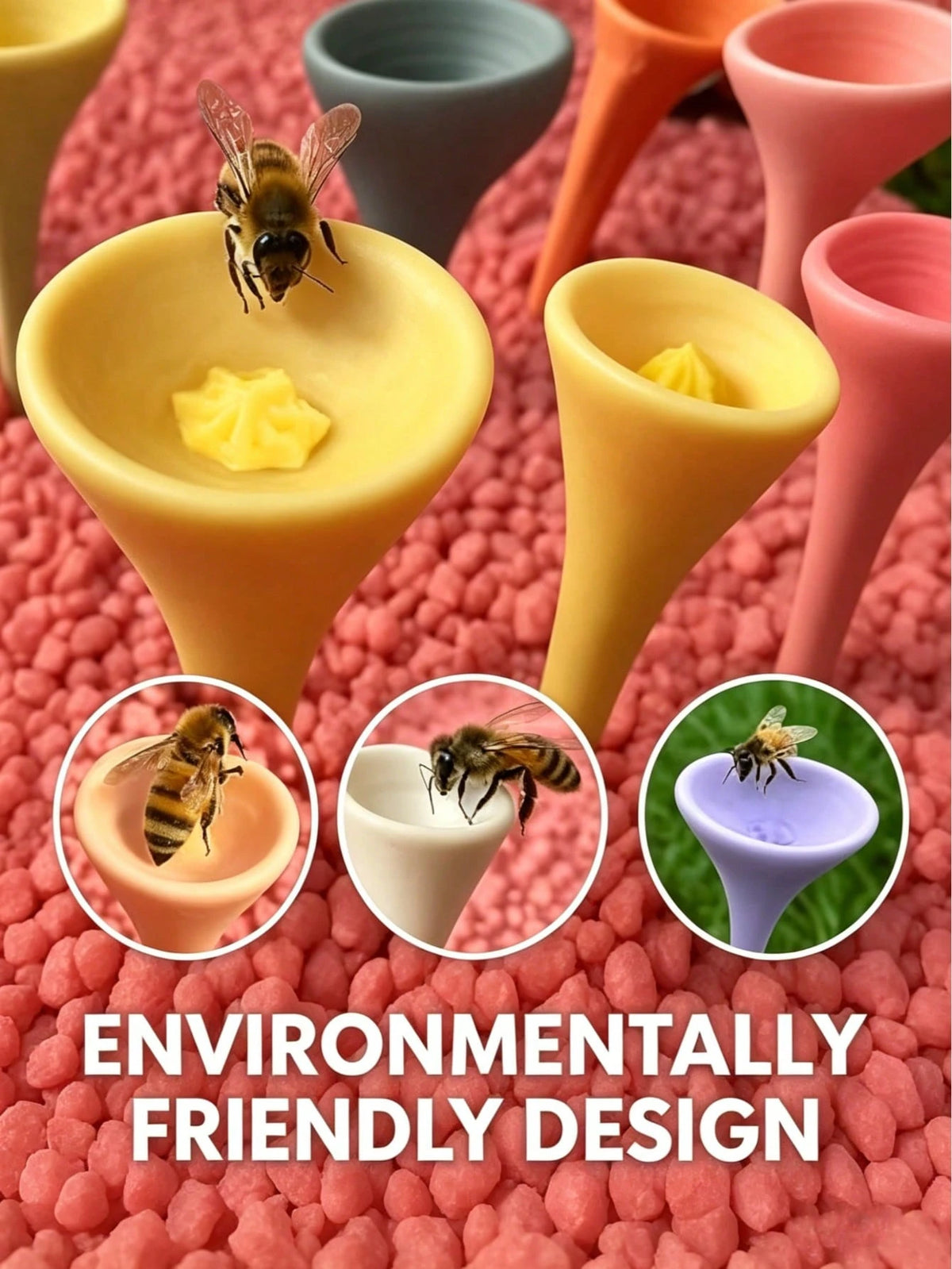 5pcs Colorful Bee Watering Set, Bee & Insect Drinking Cup, Multicolor Bee Watering Station With Wooden Base, Suitable For Outdoor, Garden, Balcony, Potted Plants, Creative Gardening Decor, Practical G