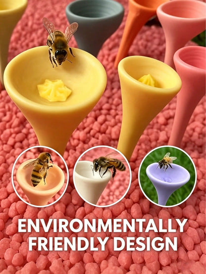 5pcs Colorful Bee Watering Set, Bee & Insect Drinking Cup, Multicolor Bee Watering Station With Wooden Base, Suitable For Outdoor, Garden, Balcony, Potted Plants, Creative Gardening Decor, Practical G
