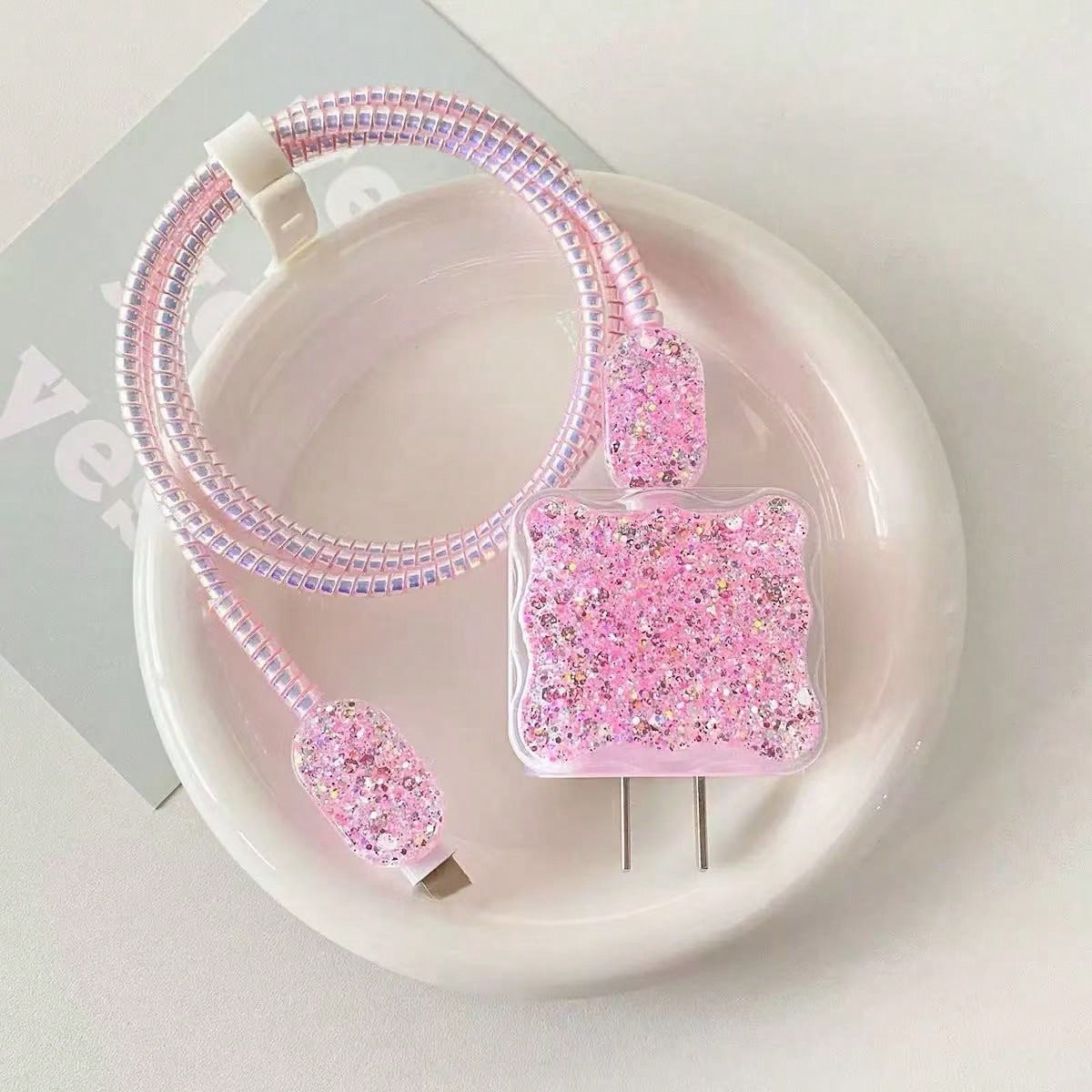 5pcs Glitter TPU Phone Charger Protective Covers, Compatible With 18/20W Apple Chargers, Great Gift Choice
