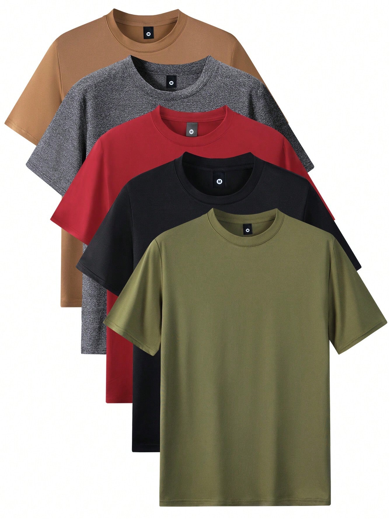 5pcs Men's Summer Regular Fit Short Sleeve T-Shirts, Solid Color Basic Style, Fashion Casual Sports Outdoor Wear, Thin Fabric, Suitable For Running, Basketball, Camping, Gym, Swimming And Beach, Perfe