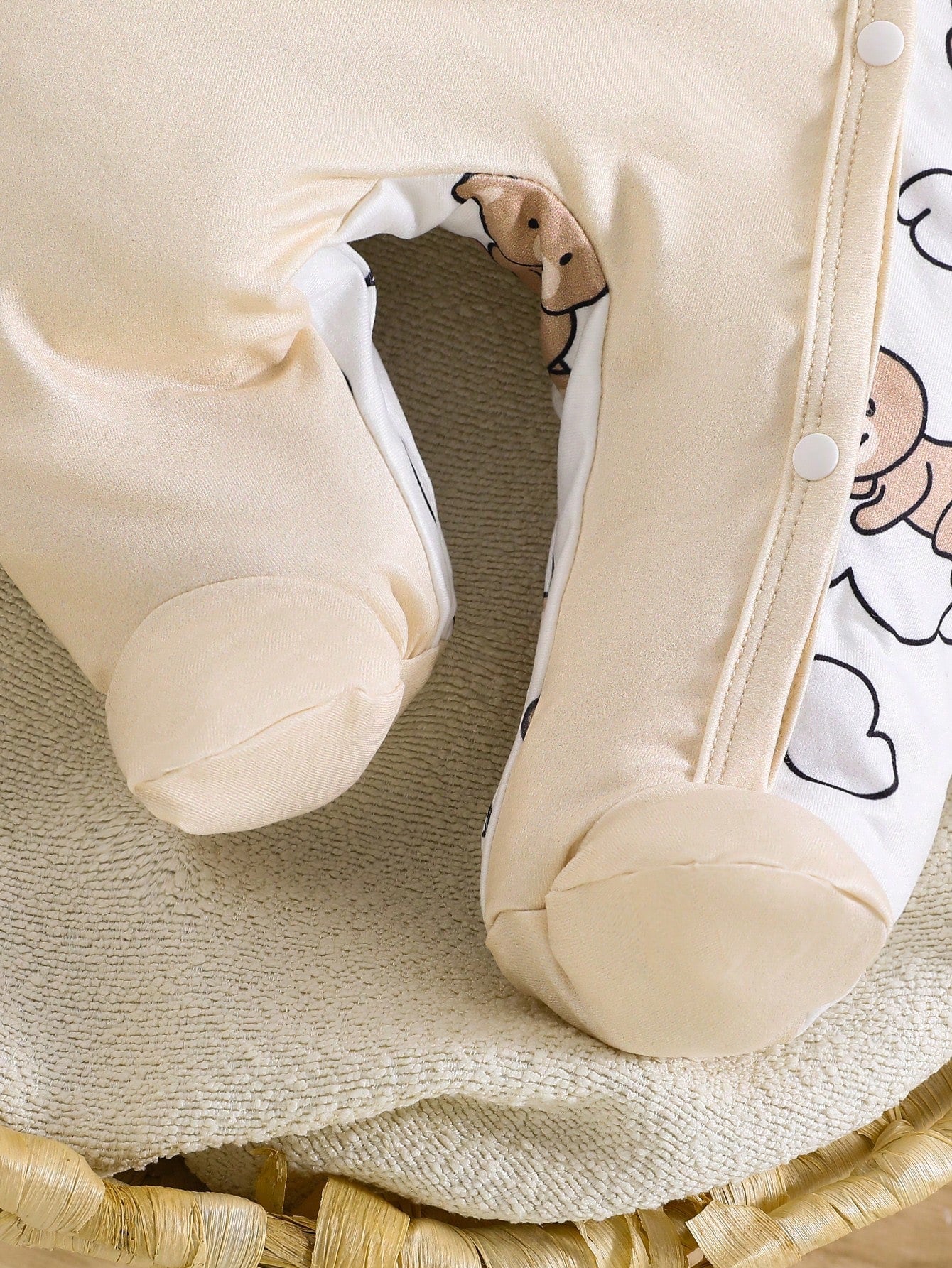 5pcs Newborn Baby Boy Cloud Bear Print Contrast Color Romper + Hat + Gloves + Bib + Cute Outfit Set, Suitable For All Seasons