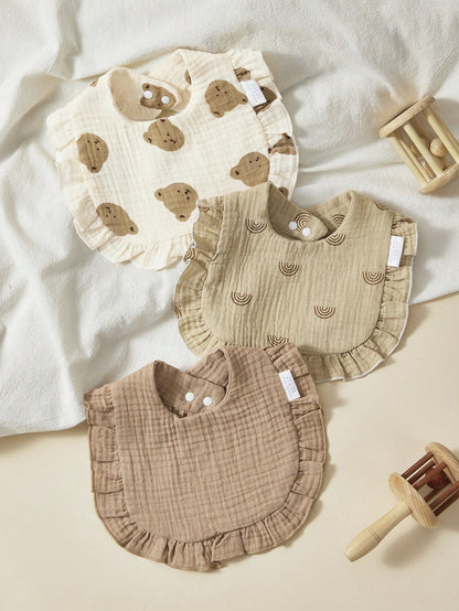 5pcs/Pack 100% Cotton Baby U-Shaped Bibs, Drool Cloths, Absorbent Burp Cloths, Dinosaur & Star Patterns For Baby Boys