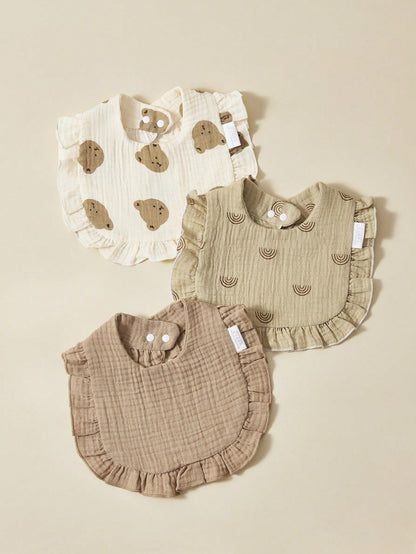 5pcs/Pack 100% Cotton Baby U-Shaped Bibs, Drool Cloths, Absorbent Burp Cloths, Dinosaur & Star Patterns For Baby Boys
