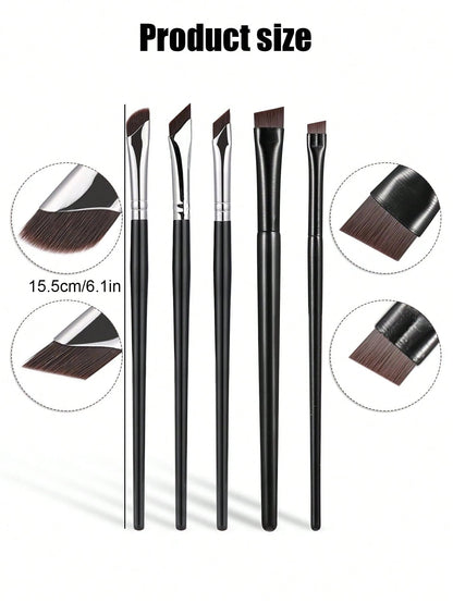 5pcs Precision Eye Makeup Brushes Including Scythe Shaped Eyeliner Brush, Angled Eyeliner Brush, And Eyebrow Brush For Easy And Beautiful Eye Makeup,Eyebrow Brush,Eyeshadow Brush,Spoolie,Spoolie Brush