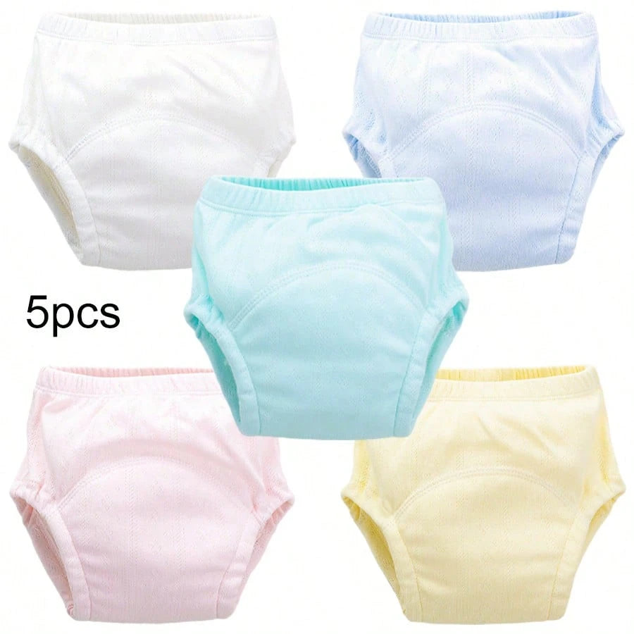 5pcs Reusable Baby Cloth Diapers, Cute Minimalist Design In Multiple Colors Suitable For Boys And Girls, Leak-Proof Breathable Fabric For Potty Training, Ideal For Babies All Year Round (Consider Sizi