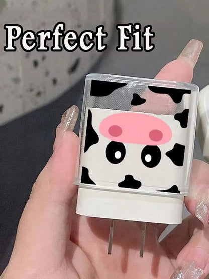 5pcs Set: Cartoon Cow Shaped 1.5m Cable Winder, Data Cable Organizer, Anti-Breaking Charging Cable & Adapter Protector, Compatible With 20W Fast Charging Apple Phone Cable