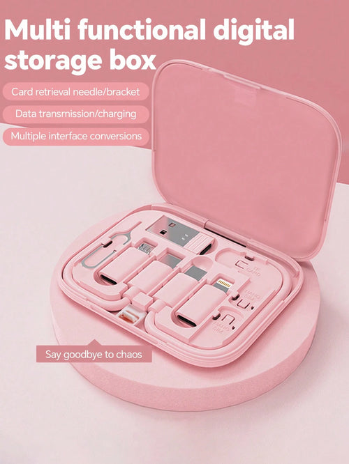 6-In-1 Multi-Function USB Charging Adapter Cable Set, Data Cable Set And Storage Box, Silicone USB Type-C To Lightning Charging Cable, Data Cable Set, Support Data Transfer And Card Storage, Includes