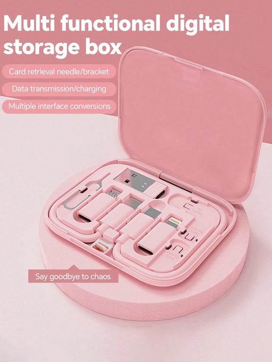 6-In-1 Multi-Function USB Charging Adapter Cable Set, Data Cable Set And Storage Box, Silicone USB Type-C To Lightning Charging Cable, Data Cable Set, Support Data Transfer And Card Storage, Includes