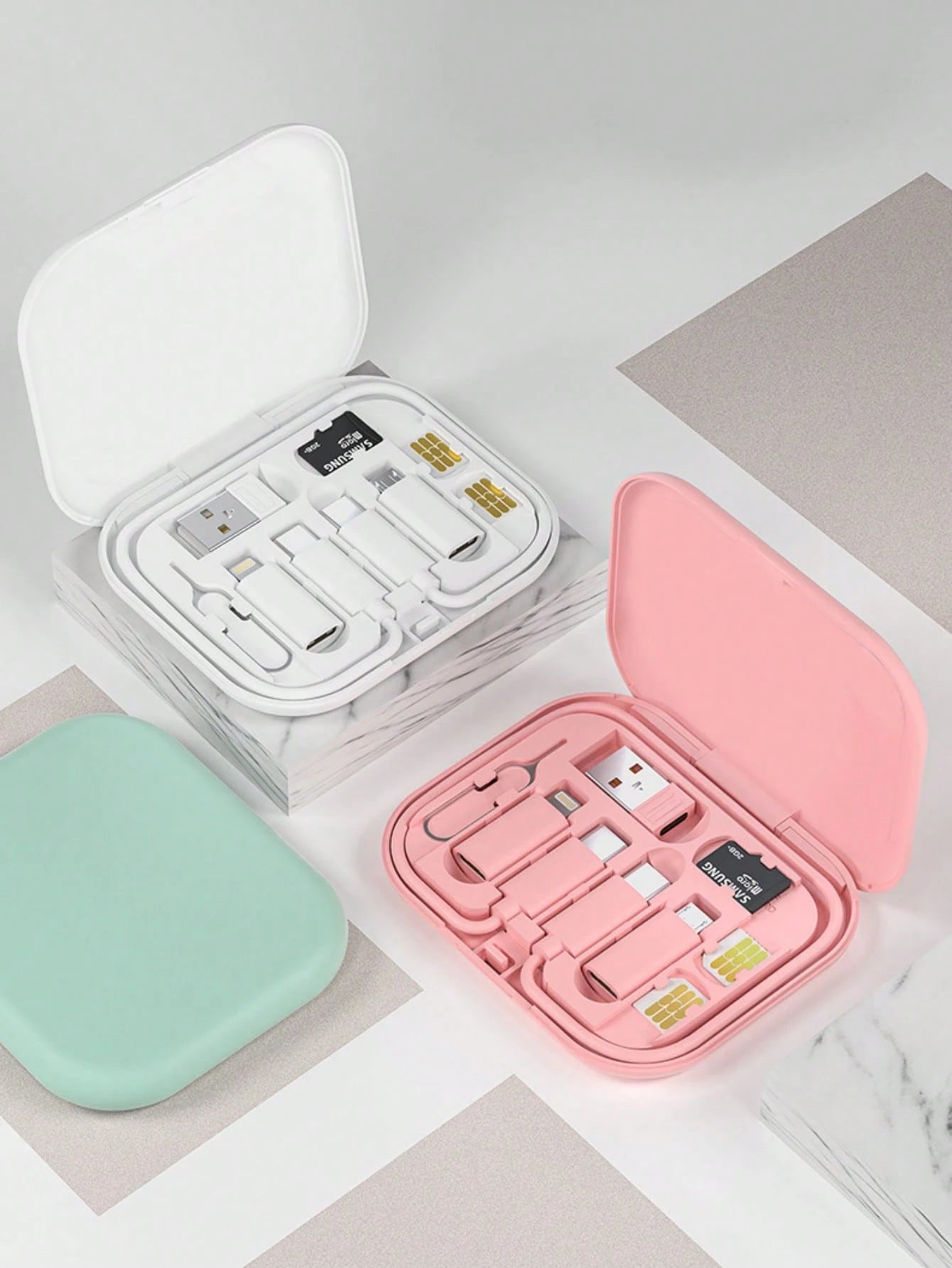 6-In-1 Multi-Function USB Charging Adapter Cable Set, Data Cable Set And Storage Box, Silicone USB Type-C To Lightning Charging Cable, Data Cable Set, Support Data Transfer And Card Storage, Includes