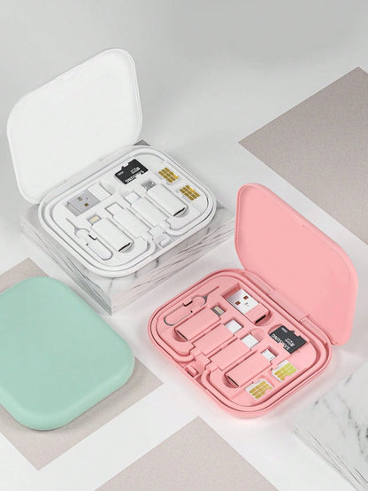 6-In-1 Multi-Function USB Charging Adapter Cable Set, Data Cable Set And Storage Box, Silicone USB Type-C To Lightning Charging Cable, Data Cable Set, Support Data Transfer And Card Storage, Includes