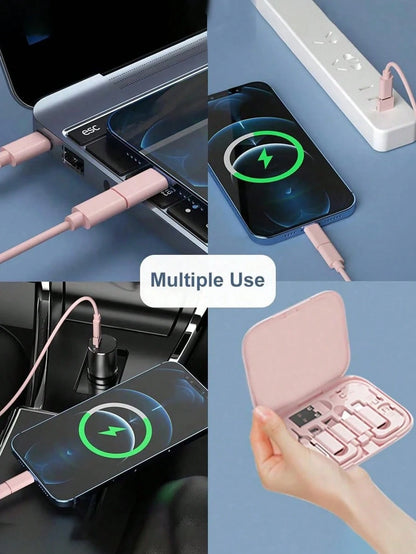 6-In-1 Multi-Function USB Charging Adapter Cable Set, Data Cable Set And Storage Box, Silicone USB Type-C To Lightning Charging Cable, Data Cable Set, Support Data Transfer And Card Storage, Includes