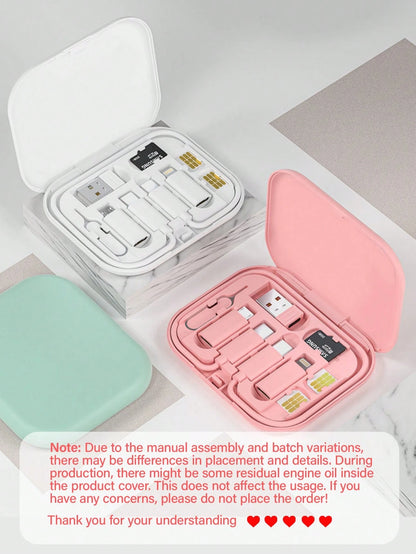 6-In-1 Multi-Function USB Charging Adapter Cable Set, Data Cable Set And Storage Box, Silicone USB Type-C To Lightning Charging Cable, Data Cable Set, Support Data Transfer And Card Storage, Includes