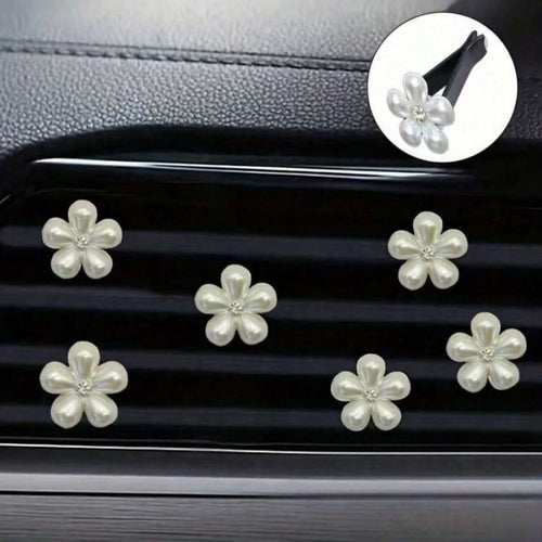 6 Pcs Rhinestone Pearl Car Air Vent Decorations- Daisy Flower Petal Air Vent Clips, Elegant Interior Accessories For Dashboard, Bumper, Door Trim (Easy To Install), Decorate Your Dashboard With High