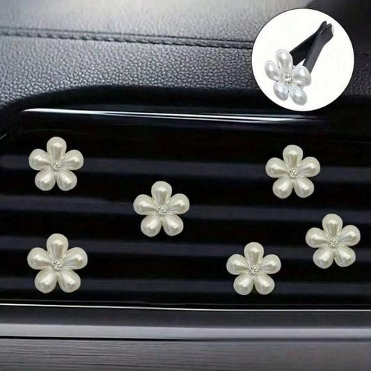 6 Pcs Rhinestone Pearl Car Air Vent Decorations- Daisy Flower Petal Air Vent Clips, Elegant Interior Accessories For Dashboard, Bumper, Door Trim (Easy To Install), Decorate Your Dashboard With High