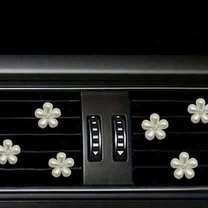 6 Pcs Rhinestone Pearl Car Air Vent Decorations- Daisy Flower Petal Air Vent Clips, Elegant Interior Accessories For Dashboard, Bumper, Door Trim (Easy To Install), Decorate Your Dashboard With High