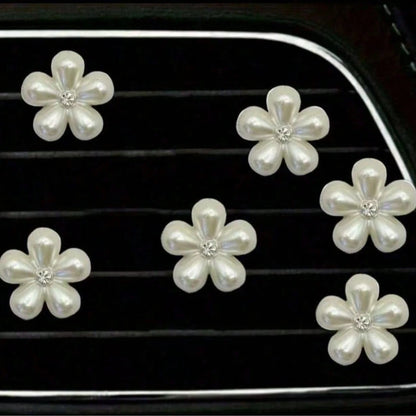 6 Pcs Rhinestone Pearl Car Air Vent Decorations- Daisy Flower Petal Air Vent Clips, Elegant Interior Accessories For Dashboard, Bumper, Door Trim (Easy To Install), Decorate Your Dashboard With High