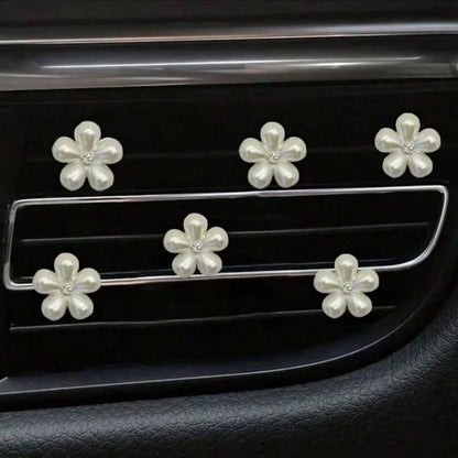 6 Pcs Rhinestone Pearl Car Air Vent Decorations- Daisy Flower Petal Air Vent Clips, Elegant Interior Accessories For Dashboard, Bumper, Door Trim (Easy To Install), Decorate Your Dashboard With High