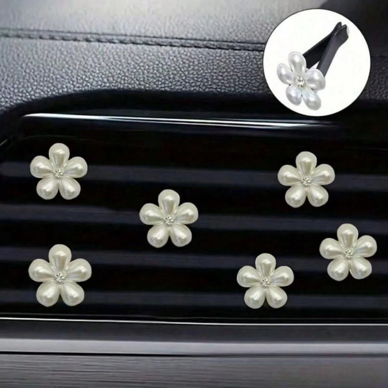 6 Pcs Rhinestone Pearl Car Air Vent Decorations- Daisy Flower Petal Air Vent Clips, Elegant Interior Accessories For Dashboard, Bumper, Door Trim (Easy To Install), Decorate Your Dashboard With High