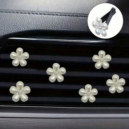 6 Pcs Rhinestone Pearl Car Air Vent Decorations- Daisy Flower Petal Air Vent Clips, Elegant Interior Accessories For Dashboard, Bumper, Door Trim (Easy To Install), Decorate Your Dashboard With High