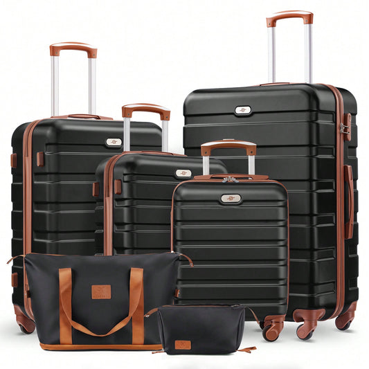 6-Piece Luggage Set, 16/20/24/28 Inch Suitcases,ABS Hardside Spinner Carry On Suitcase + 2 Travel Bags For Family Vacations,Back To School