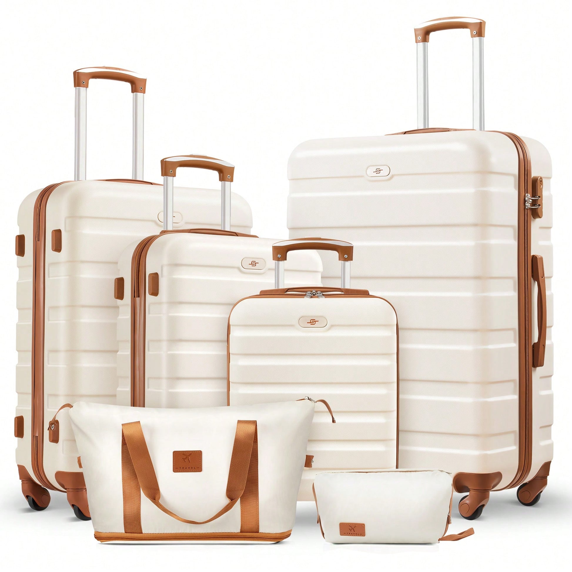 6-Piece Luggage Set, 16/20/24/28 Inch Suitcases,ABS Hardside Spinner Carry On Suitcase + 2 Travel Bags For Family Vacations,Back To School