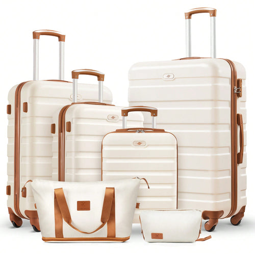 6-Piece Luggage Set, 16/20/24/28 Inch Suitcases,ABS Hardside Spinner Carry On Suitcase + 2 Travel Bags For Family Vacations,Back To School