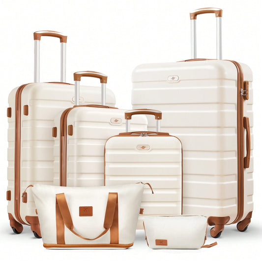 6-Piece Luggage Set, 16/20/24/28 Inch Suitcases,ABS Hardside Spinner Carry On Suitcase + 2 Travel Bags For Family Vacations,Back To School