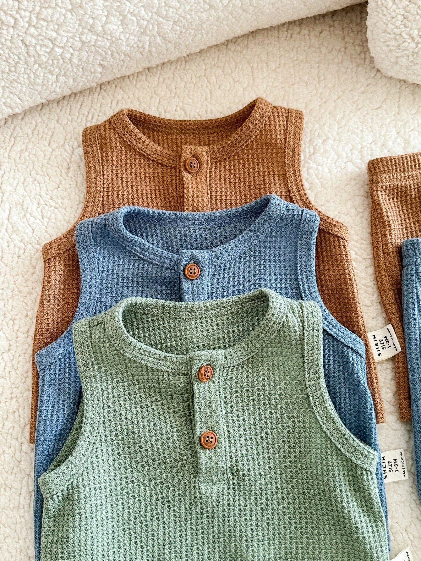 6-Piece Newborn Summer Cute Casual Knitted Vest And Shorts Set,Neutral Colors Baby Clothes,Unisex Boy Summer Outfits,Brown And Blue,Family Matching