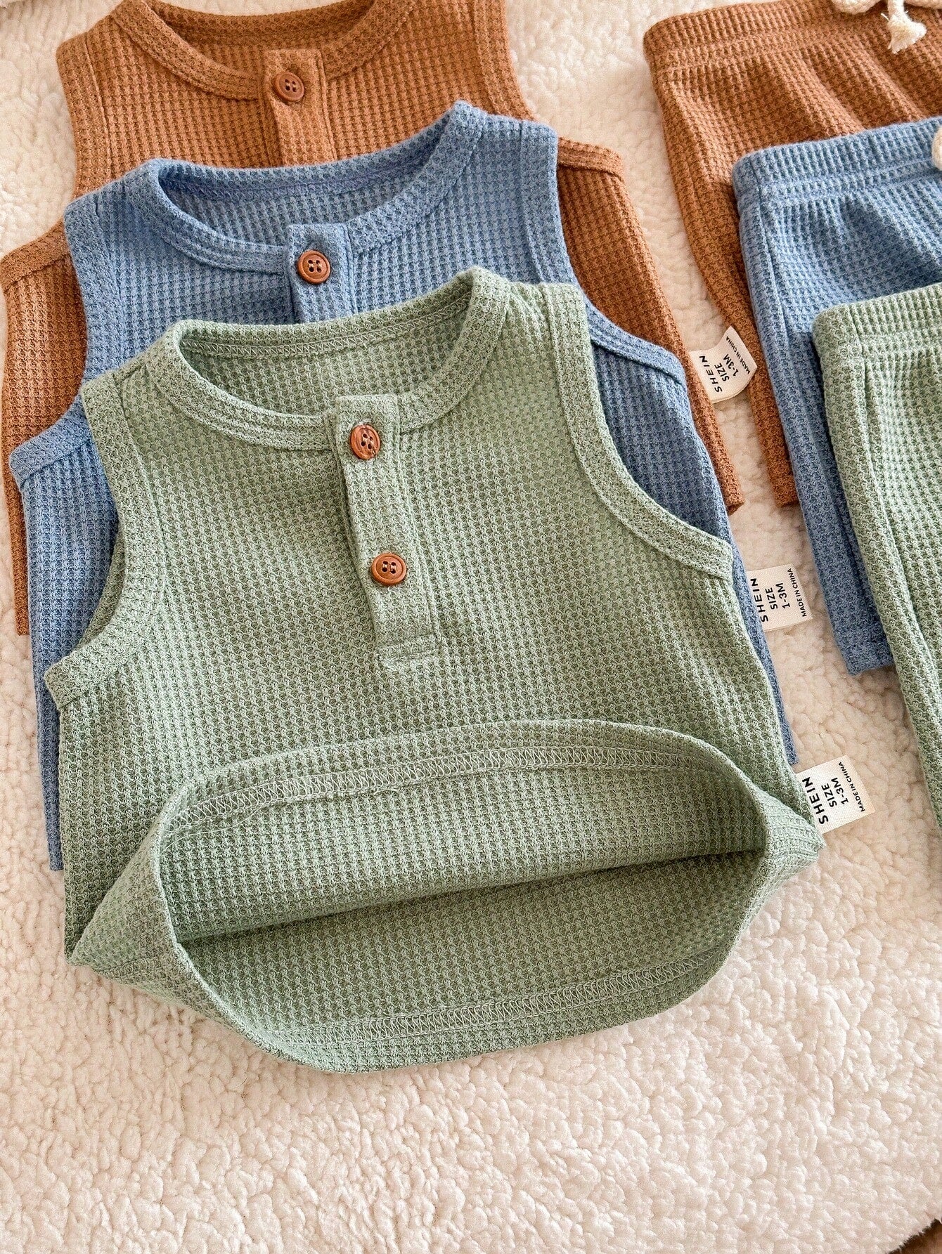 6-Piece Newborn Summer Cute Casual Knitted Vest And Shorts Set,Neutral Colors Baby Clothes,Unisex Boy Summer Outfits,Brown And Blue,Family Matching