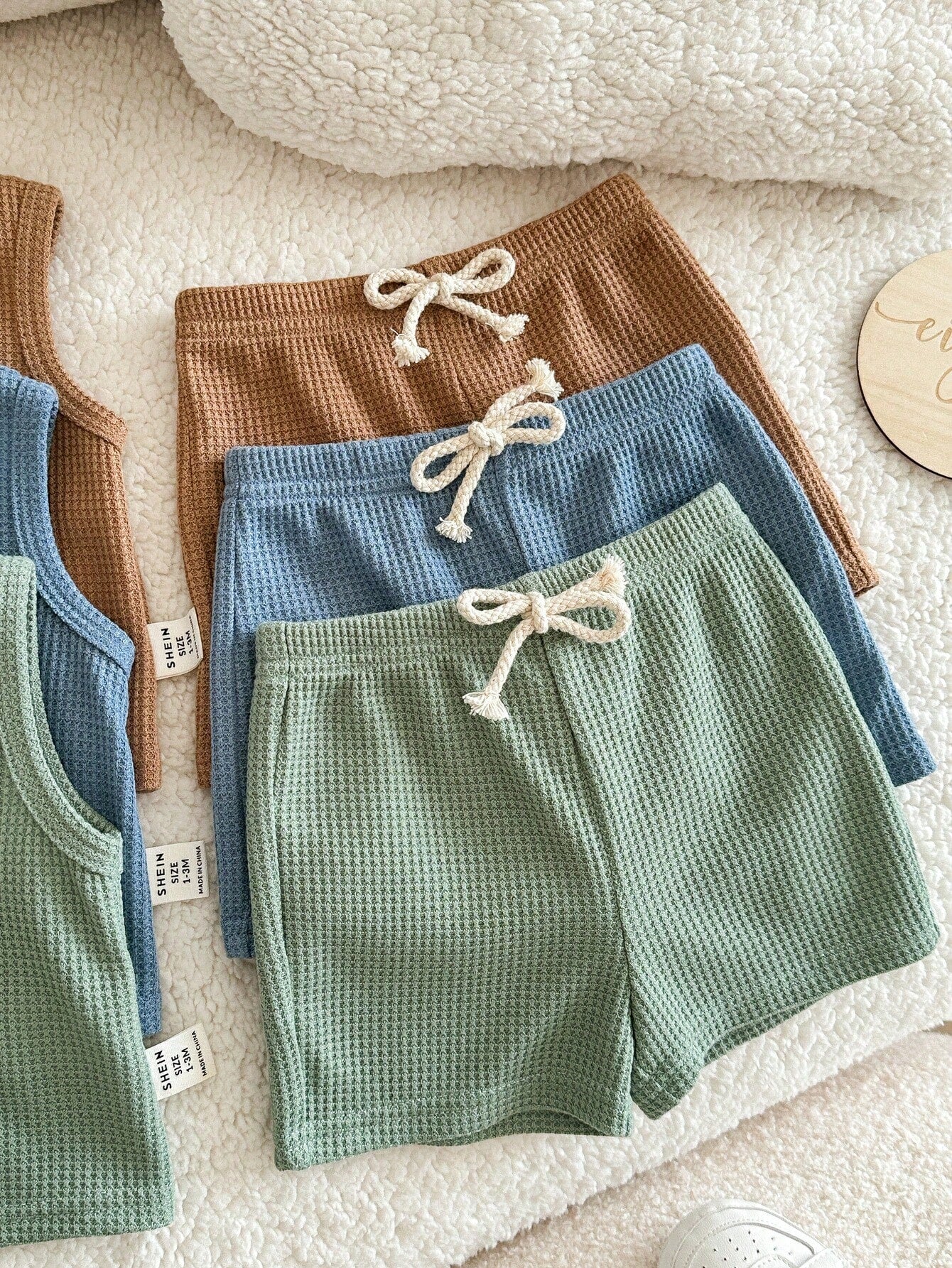 6-Piece Newborn Summer Cute Casual Knitted Vest And Shorts Set,Neutral Colors Baby Clothes,Unisex Boy Summer Outfits,Brown And Blue,Family Matching